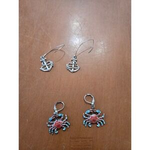 Nautical Earring Lot Anchor & Crab Dangle Beach Ocean Coastal Jewelry